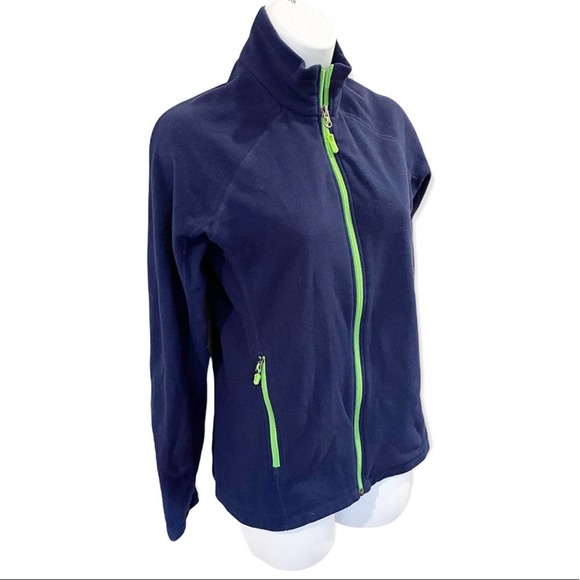 Marmot Fleece Long Sleeve Full Zip Jacket Blue with Green Accents Size Medium - Picture 2 of 13